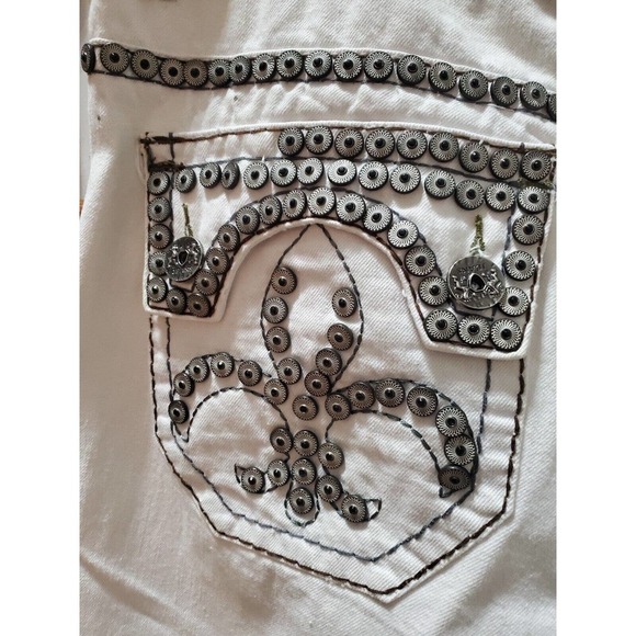 Lanzzino Men's White 100% Cotton Straight Leg Casual Distressed Pant Size 38 - Picture 7 of 12